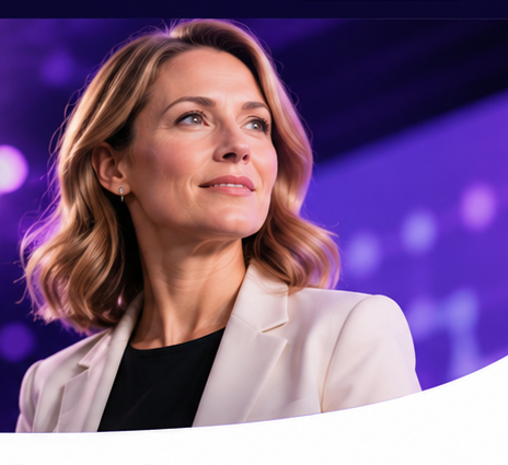 Woman leader with global AI imagery