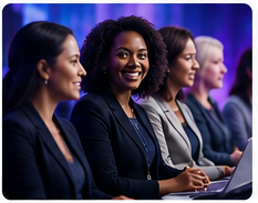 Professionally diverse group of women collaborating
