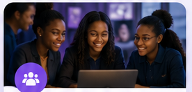 Children learning together around a computer